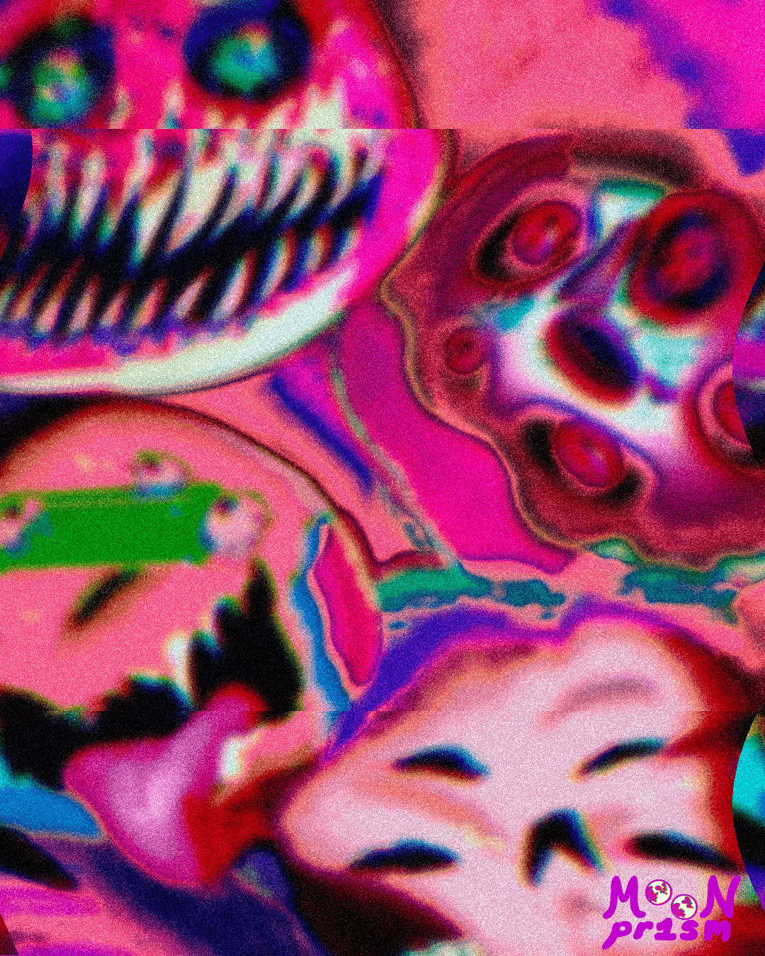 An illustration of monster donuts, glitching and distorted.