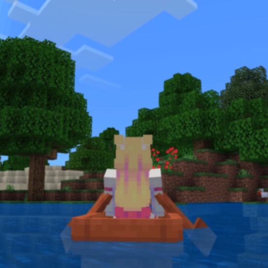 a screenshot of Minecraft, the player is traveling in a little boat.