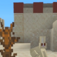 a screenshot of Minecraft,  a little bunny staring at the player.