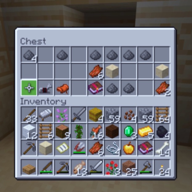 a screenshot of Minecraft, amongst the treasure, a saddle was acquired!