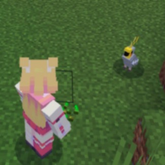 a screenshot of Minecraft, the player meets a little parrot!