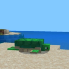 a screenshot of Minecraft, a big turtle is about to dive into the sea.